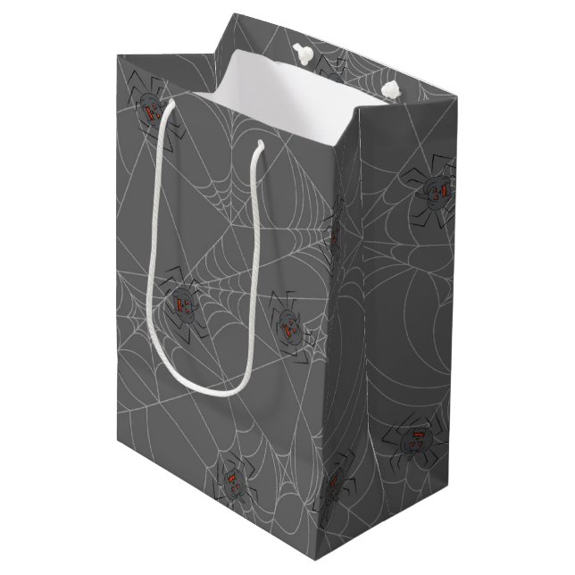 Sacola Para Presentes Média Aranhas do Dia das Bruxas e abóboras (Frente inclinada)