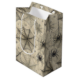 Sacola Para Presentes Média Aranhas Vintage e Padrão de Halloween de Webs