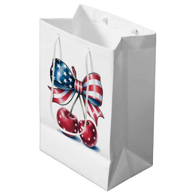 Sacola Para Presentes Média Arco Americano Com Cerejas (Frente inclinada)