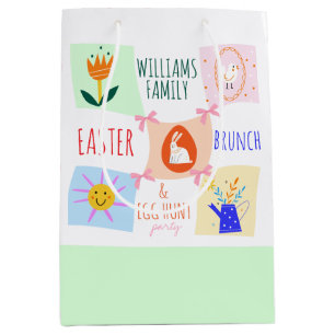 Sacola Para Presentes Média Arco Bunny Brunch de Quadro de Verificação de Caça
