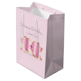 Sacola Para Presentes Média Arco de Glam Rosa com um Aniversário de Gemstone C