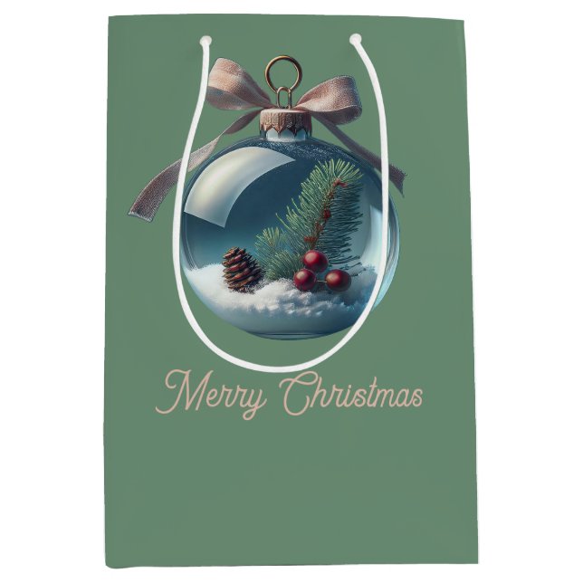 Sacola Para Presentes Média Arco e Ornament - Bolsa de Presente de Natal (Frente)