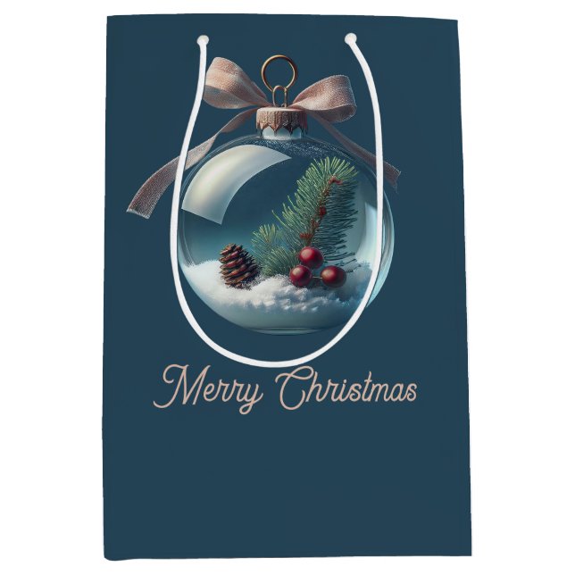 Sacola Para Presentes Média Arco e Ornament - Bolsa de Presente de Natal (Frente)