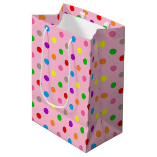 Sacola Para Presentes Média Arco-íris Colorido Bolinhas Rosa