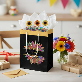 Sacola Para Presentes Média Arco-íris e estampa de leopardo personalizado gi m