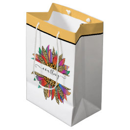 Sacola Para Presentes Média Arco-íris e estampa de leopardo personalizados  