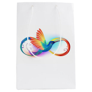Sacola Para Presentes Média Arco-íris Hummingbird com símbolo Infinito