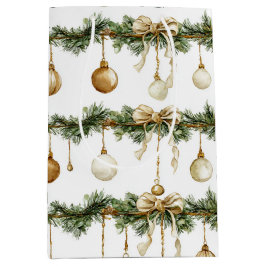 Sacola Para Presentes Média Arcos Marrons Rústicos Creme Verde Natal
