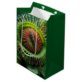 Sacola Para Presentes Média Armadilha de Vênus Floral Verde e Vermelho