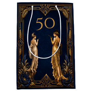 Sacola Para Presentes Média Art Deco 50º aniversário garotas flapper azul dou