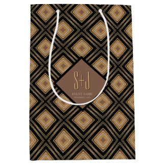 Sacola Para Presentes Média Art Deco Inspo Gold Brown Black Geometric Pattern
