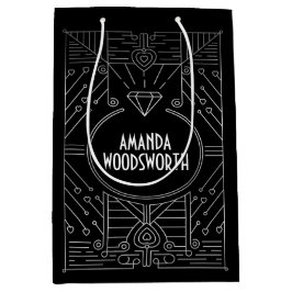 Sacola Para Presentes Média Art Deco Vintage Black and Silver Gift Bag