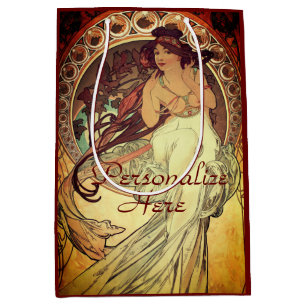 Sacola Para Presentes Média Art nouveau Alphonse Mucha elegante vintage mulher
