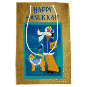 Sacola Para Presentes Média Art Nouveau Retro Holiday Hanukka Gift Bag