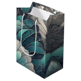 Sacola Para Presentes Média Art Nouveau Ventiladores Azuis e Prateados