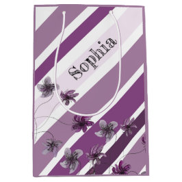 Sacola Para Presentes Média Arte Aquarela de Violetas Selvagens Florais