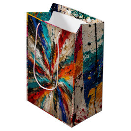Sacola Para Presentes Média Arte Colorida Abstrata de Salpicos de Tinta