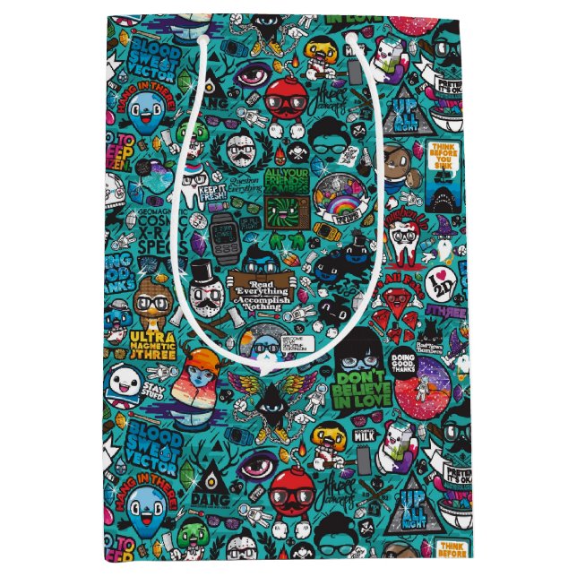 Sacola Para Presentes Média Arte Colorida Grafite, (Frente)