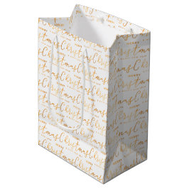 Sacola Para Presentes Média Arte com a frase Merry Christmas em Branco e Doura