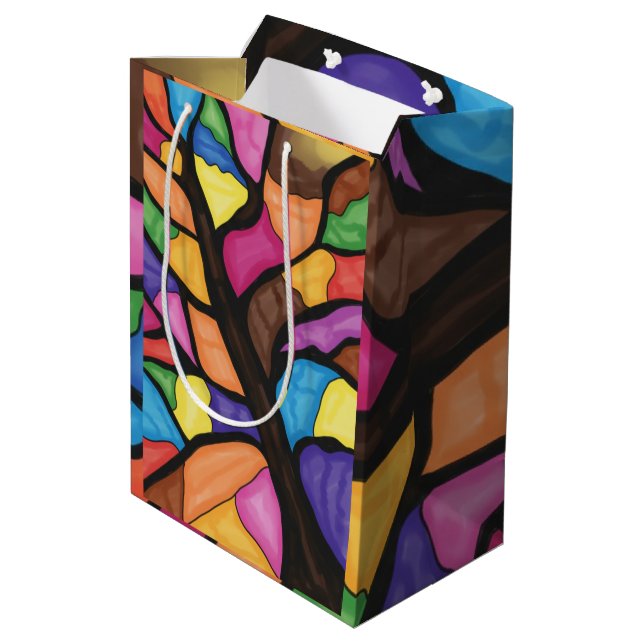 Sacola Para Presentes Média Arte de árvore em vitral  (Verso inclinado)