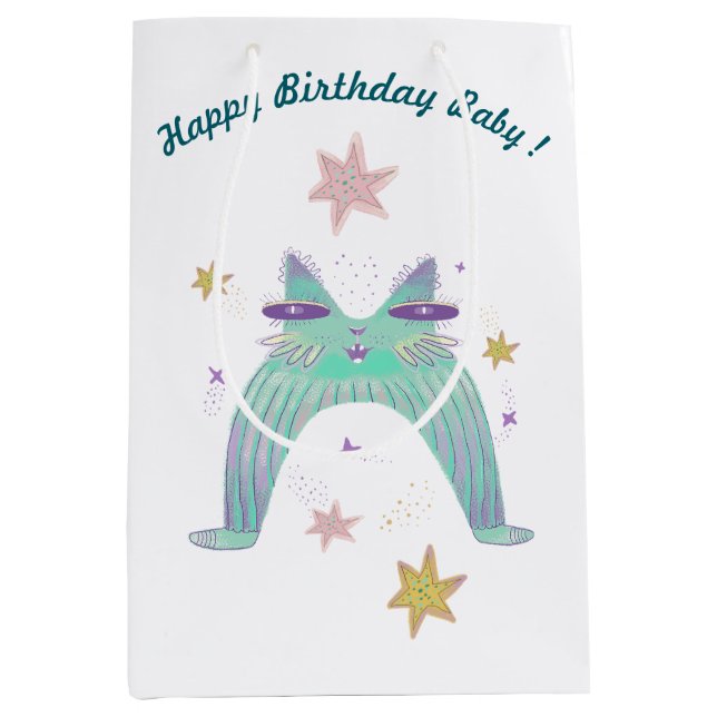 Sacola Para Presentes Média arte de gato arco-íris (Frente)