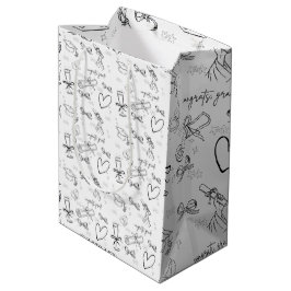 Sacola Para Presentes Média Arte de Linha Minimalista de Formatura