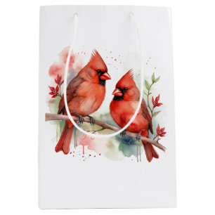 Sacola Para Presentes Média Arte de Natal de Cardinals Vermelhos de Natal