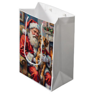 Sacola Para Presentes Média Arte de Natal do Papai Noel segurando Wolfhound