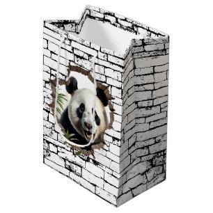 Sacola Para Presentes Média Arte de Panda 3D na Parede – Safari Realista