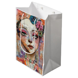 Sacola Para Presentes Média Arte de Retrato em Colagem de Mídia Mista (11)
