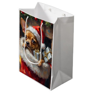 Sacola Para Presentes Média Arte de Surpresa de Meia de Natal com Cachorro Chi