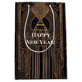 Sacola Para Presentes Média Arte Deco Preto e Dourado