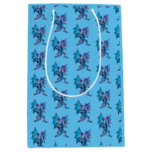 Sacola Para Presentes Média Arte do Dragão de Chama Azul Caprichosa