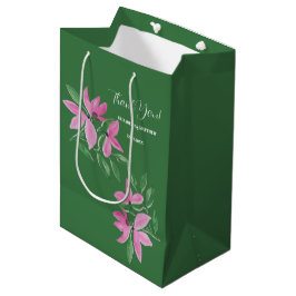 Sacola Para Presentes Média Arte em aquarela de flores silvestres rosa e verde