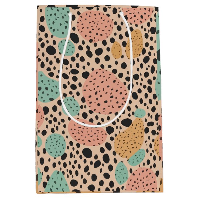 Sacola Para Presentes Média Arte em pastel de leopardo  (Frente)