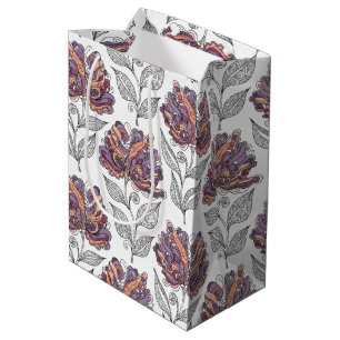 Sacola Para Presentes Média Arte Floral Abstrata Estilo Desenho à Mão Rosa Rox