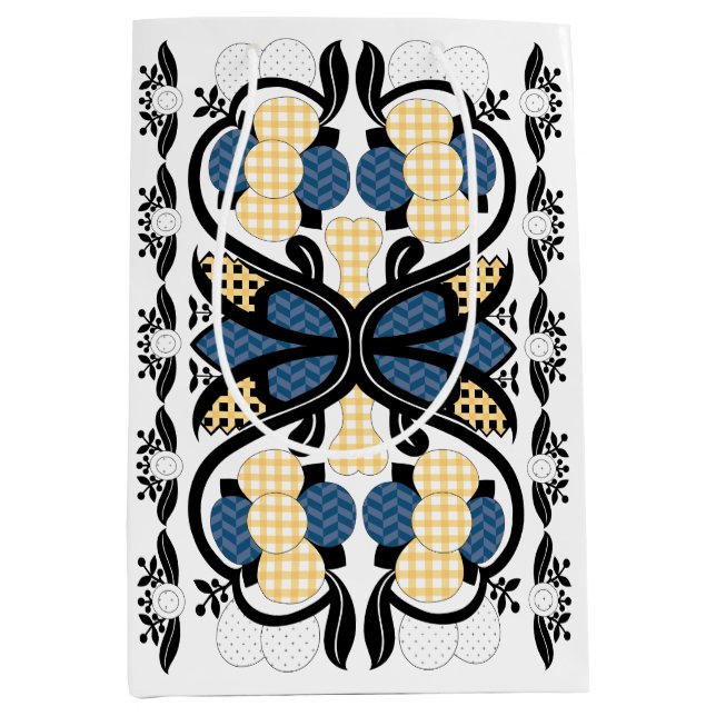 Sacola Para Presentes Média Arte foliar estônia azul e amarela (Frente)