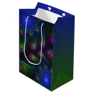 Sacola Para Presentes Média Arte Fractal Colorida Luminosa Abstrato Moderna