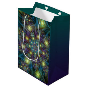 Sacola Para Presentes Média Arte Fractal Roxa Roxa Abstrato brilhante iluminad