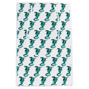 Sacola Para Presentes Média Arte Mítica Fantasia Dragão Azul do Mar Branco