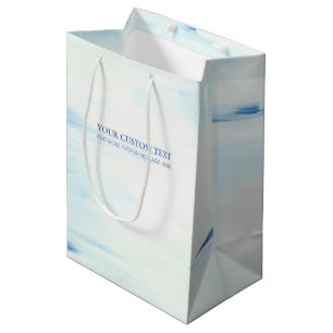 Sacola Para Presentes Média Arte Oceânica Abstrata Azul e Verde com Texto Pers