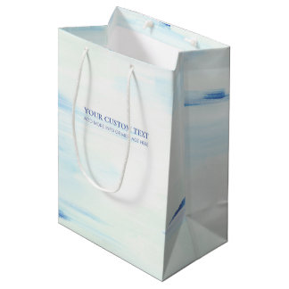 Sacola Para Presentes Média Arte Oceânica Abstrata Azul e Verde com Texto Pers