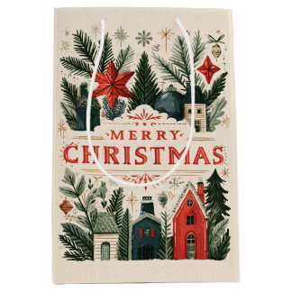 Sacola Para Presentes Média Arte Popular Design de Vila Feliz Natal