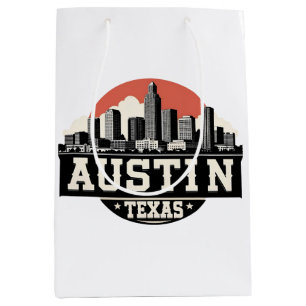 Sacola Para Presentes Média Arte retrô da silhueta da cidade de Austin Texas e