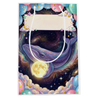 Sacola Para Presentes Média Artistic Whale & Moon Gift Bag for Any Occasion