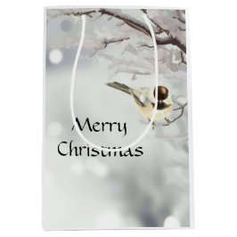Sacola Para Presentes Média Árvore Congelada de Natal do Pássaro Chickadee de