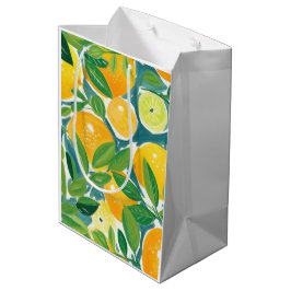 Sacola Para Presentes Média Árvore de Citros Artesanal Limões Laranjas Limões 