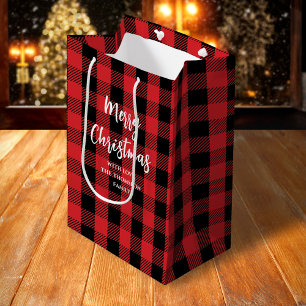 Sacola Para Presentes Média Árvore de Natal Alegre Padrão Xadrez Búfalo Simple