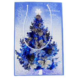 Sacola Para Presentes Média Árvore de Natal azul decorada