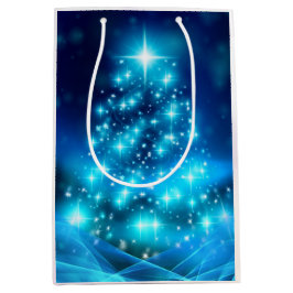 Sacola Para Presentes Média Árvore de Natal Azul Moderna Elétrica com Luzes